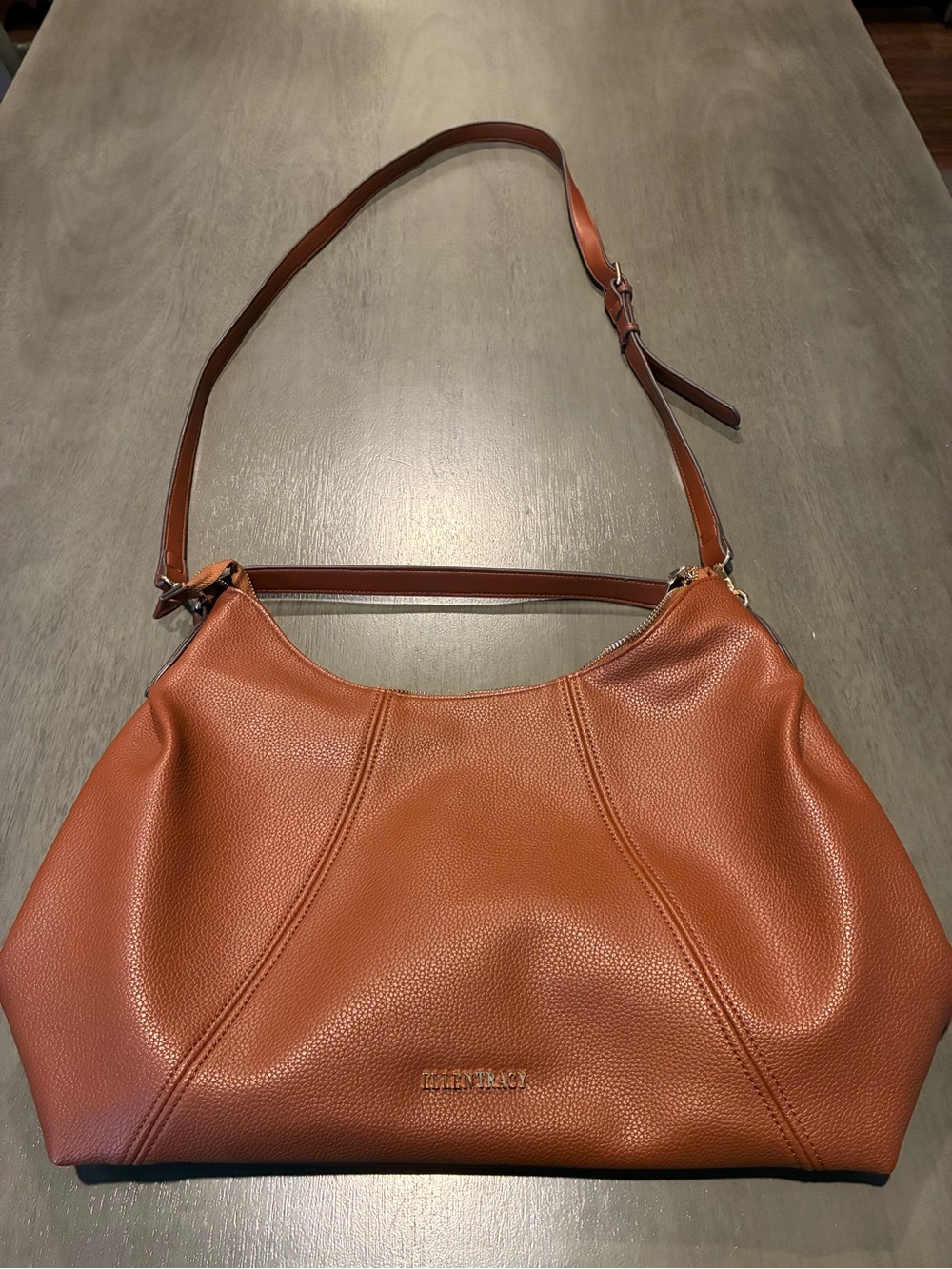 Ellen Tracy pebbled Leather Shoulder Bag in Cognac